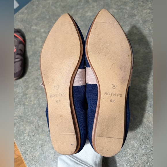 Rothy's Navy Flats with Cream Bow - Picture 3 of 3